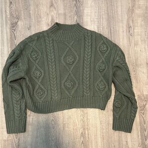 Forever 21 Forest Green Cable Knit Turtleneck Sweater